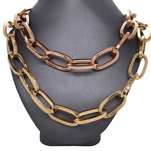14K Solid Italian Gold Oval Paperclip Link Chain, Yellow gold, Rose gold, Jumbo Link, Jumbo Oval Link Chunk Statement chain
