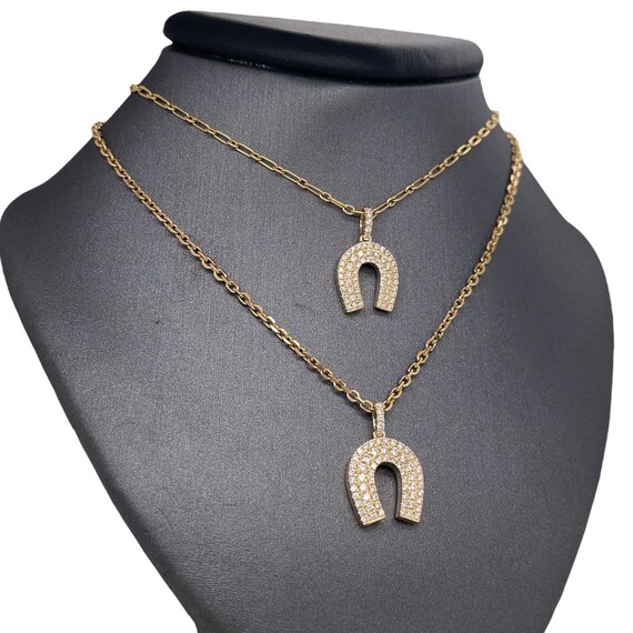 18K Yellow Gold Diamond Horseshoe Pendant, Diamond Pendant, Yellow 