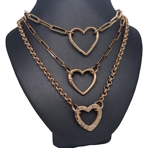 14K Solid Gold Jumbo Push clasp heart charm, Gold, Diamond Heart, Star detailing, Heart clasp connector