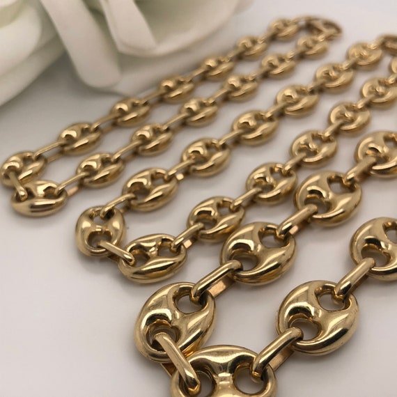Solid 14k Gold Chain Gucci Style Puff 4mm Wide Yellow Rose White Gold