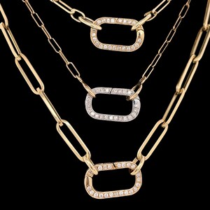 14K Solid Yellow Gold, White Gold, Rounded Rectangle Diamond Charm Connector, Double Sided Diamond Hinged Clasp Charm Connector image 5