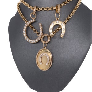 14K Solid Gold, Pave Diamonds, Diamond, Horseshoe, Lucky Charm Pendants