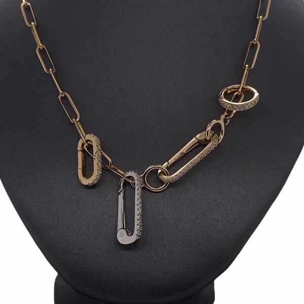 14 K Gelbgold, hochglanzpoliert, schlicht, Kreisverbinder, Pave-Diamant-Kreisverbinder, Diamant-Kreisanhänger, Schloss-Verbinder
