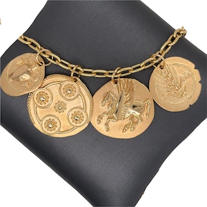 14K Solid Gold, &#39;Graecus&#39; Empires Collection Handmade Solid Italian Gold Coin Satin Finish Coin Medallions