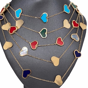 14 K Solid Italienisches Gelbgold Herz Charm Kettenhalskette, Gliederkette Herzhalskette, Multi Color Herzhalskette