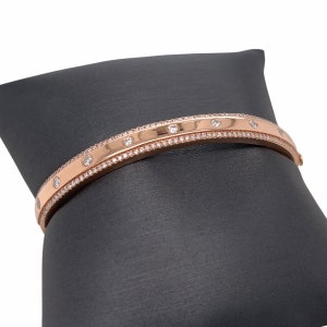 14K Solid Rose Gold, Diamonds, Bezel set diamonds, pave diamonds, bangle diamonds bangle bracelet