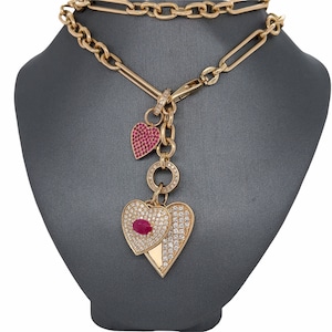 14K Gold, Diamond, Ruby, Heart Charm Pendant