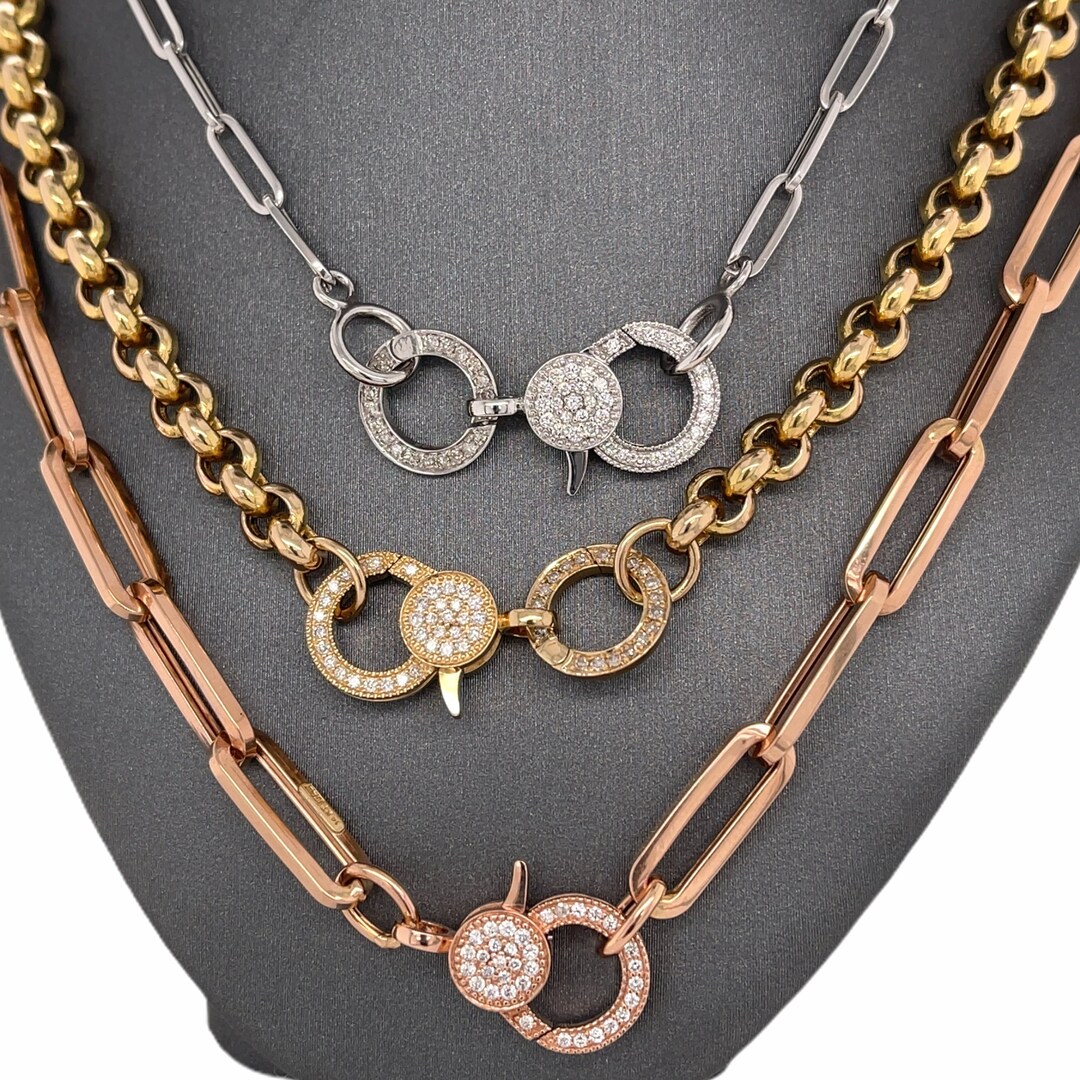 14K Solid Yellow, White or Rose Gold Diamond Lobster Clasp Connector ...