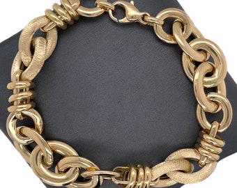 14K Italian Gold Polished, Satin finish, interlocking, Italian Gold, Statement Bracelet