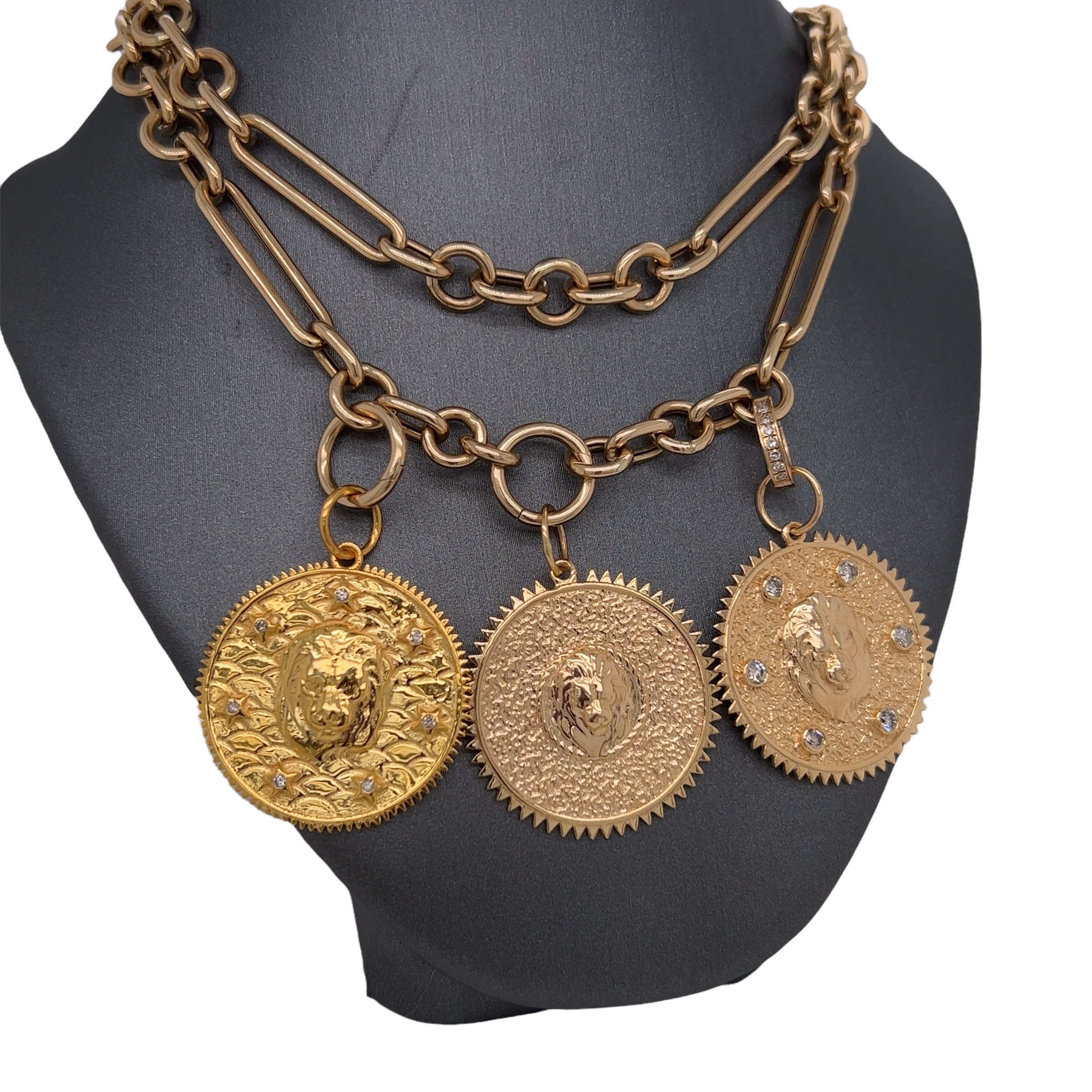 14K Gold Diamond Lion's Head Medallion 