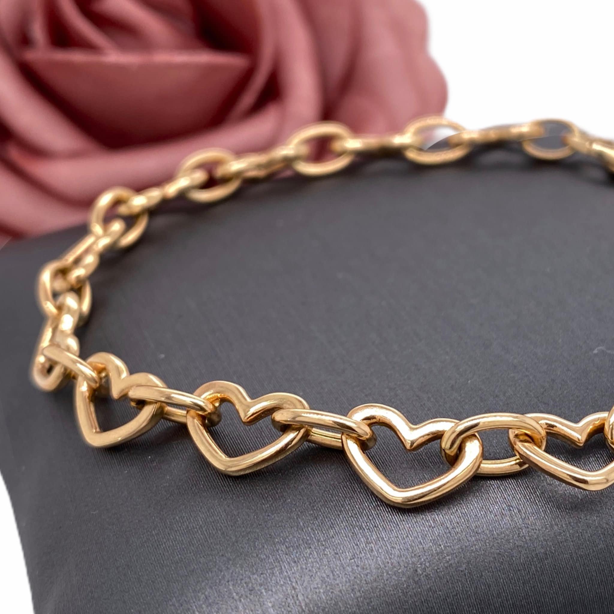 14 K Solid Gold Solid Italian Handmade Gold Heart Bracelet Etsy