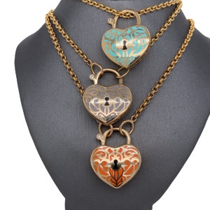 14K Gold Padlock heart charms, Enamel, Openable, Padlock, Heart Charm