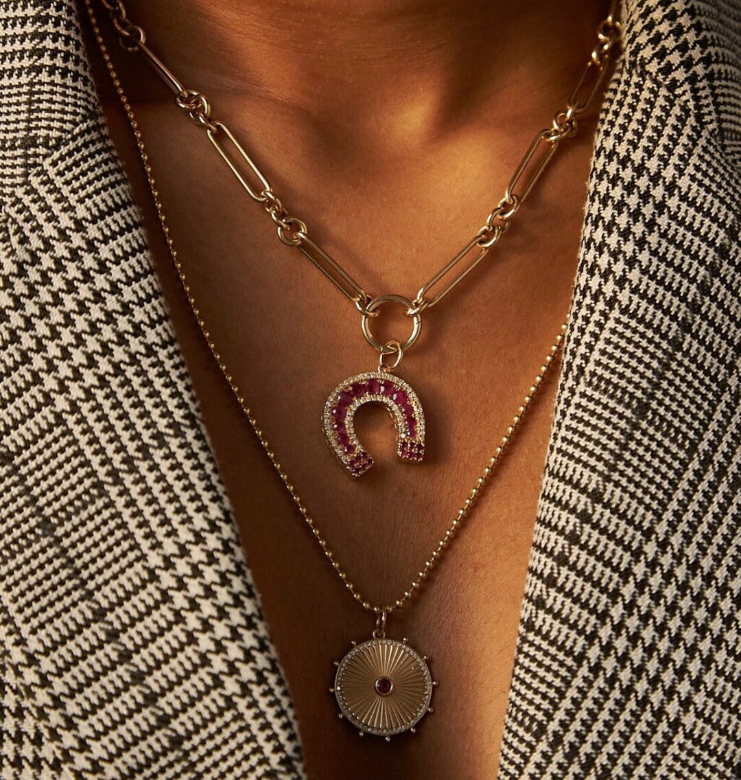 Lionheart™ Signature 14K Solid Gold Diamond and Ruby Charm, lucky