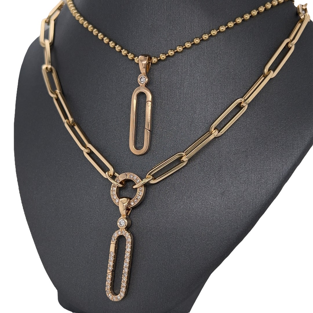 14K Solid Gold Enhancer Charm Connector, Pave Diamond Clasp, Openable