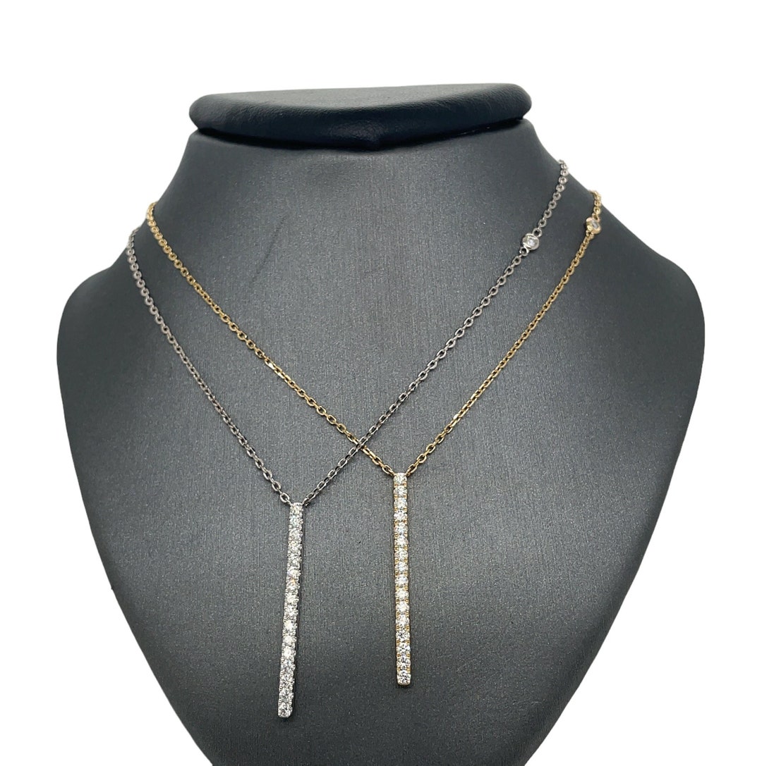 Gems of Distinction 14K Gold 0.40ctw Diamond Graduated Bar Charm Necklace