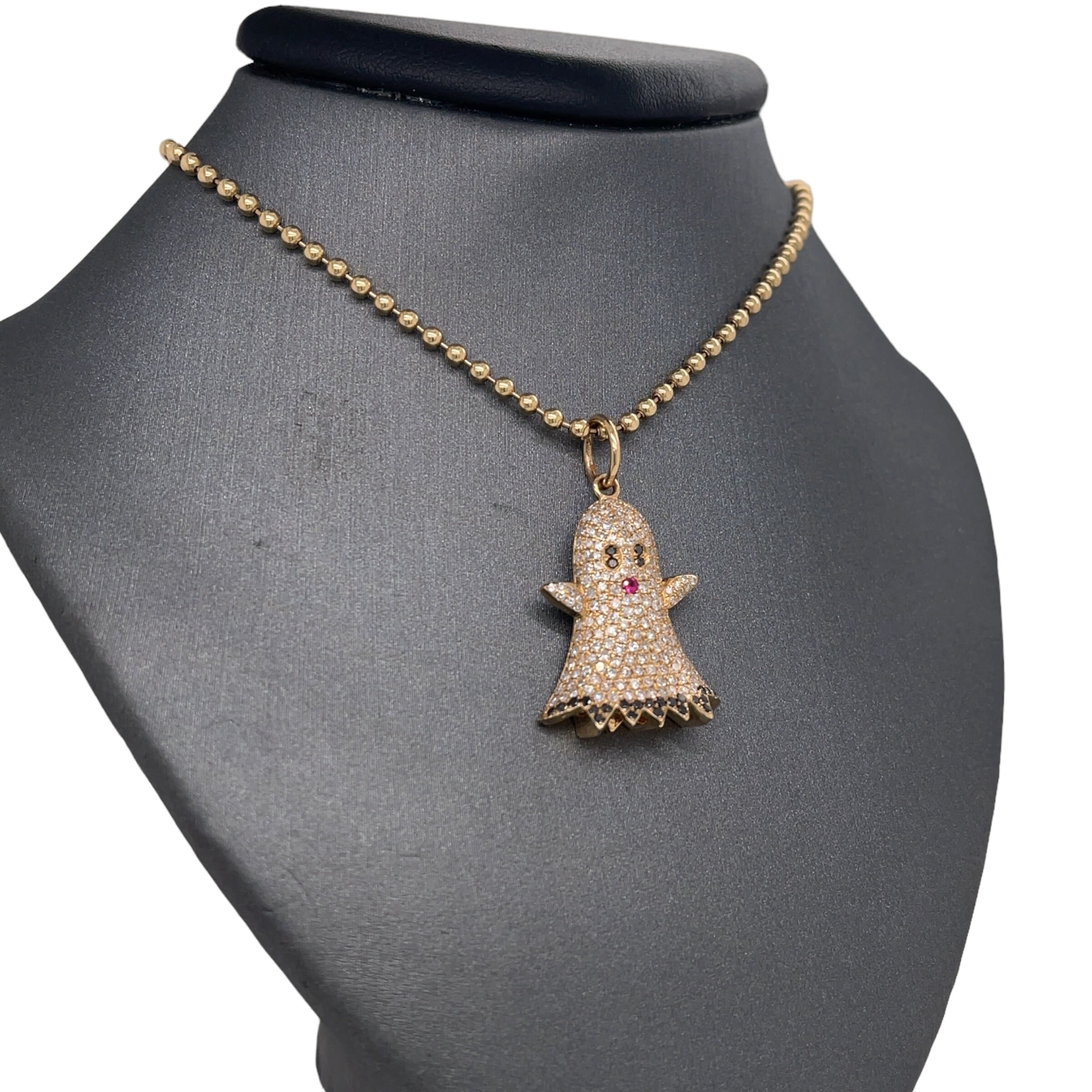 14K Yellow Gold Diamond Ghost Pendant - Etsy