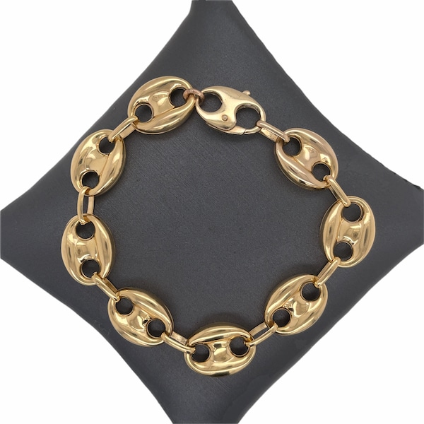 14K Italian Gold Puff Mariner Link chain bracelet , Puffed Mariner, Jumbo Mariner LinkBracelet