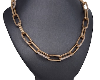 14K Yellow Gold Diamond Paperclip Chain Necklace