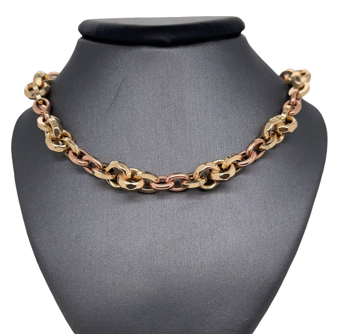 14K Italian Two Tone Color Gold Specialty Link Chain, Two Tone, Yellow ...