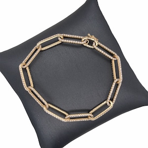 14K massief gouden paperclip volledig effenen diamanten paperclip open schakel volledig diamanten armband