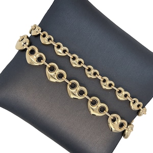 Pulseira de corrente de elos Mariner em ouro italiano 14K, Puffed Mariner, Puffed Heart, ouro amarelo, pulseira Heart Mariner