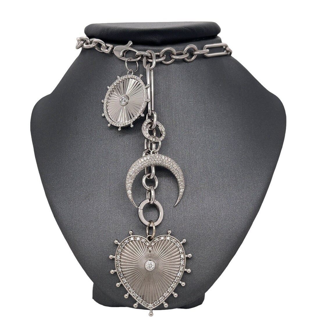 Lionheart™ Signature cassandane 14K Solid White Gold Diamond Charm, Diamonds, Fluted Texture