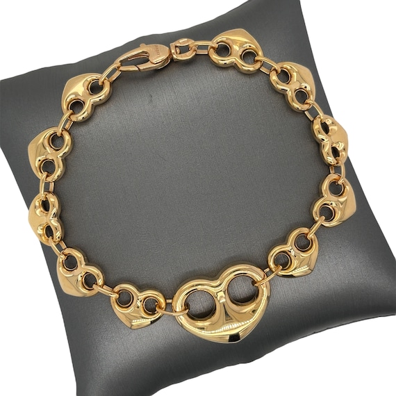 14K Yellow Gold Puffed Mariner Heart Link Bracelet, Diamond