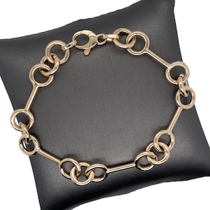 14K geelgouden ronde schakelarmband, geelgouden armband, ronde schakels, ronde schakels, geelgouden armband, gepolijste armband
