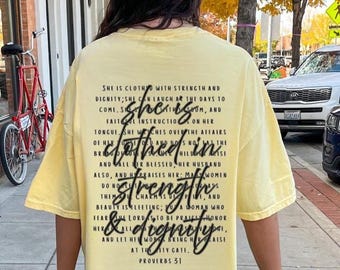 Proverbs 31 Woman Shirt She Is Clothed In Strength And Dignity Shirt Minimalist Christian Shirt  Christian Clothes Rooted Religious Shirt