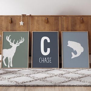 Hirsch & Fisch Kinderzimmer Drucke: Personalisiertes Jagd Dekor Set (Digitaler Download)