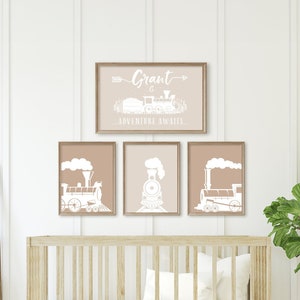 Train Nursery Prints: Latte & Oatmeal Wall Art, Set of 4 (Digital Download)