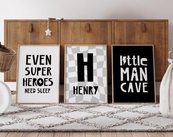 Láminas de superhéroes para habitación infantil: Decoración personalizada con nombre (descarga digital)