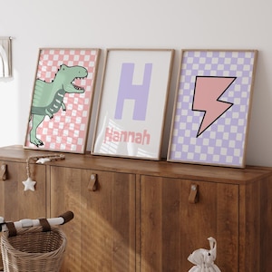 Baby Girl Dinosaur Wall Art, T-Rex Poster, Girl Bedroom Prints, Dinosaur Decor, Funky Dino Wall Art, Digital Download