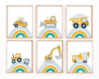 Set Of 6 Digital Prints, Vehicle Prints, Digital download, Construction Prints, Boys Wall Art, Nursery Decor