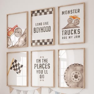 Láminas de Monster Trucks para habitación infantil, arte mural para dormitorio infantil (juego de 6), decoración de habitación infantil, arte imprimible, descarga digital