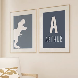 Dinosaurier Print Set, Name Kinderzimmer Bild, Dinosaurier Wandkunst, Dinosaurier Dekor, Kleinkind Jungen Druck, personalisierte Drucke