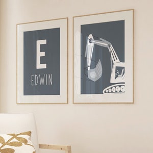Construction Prints, Custom Name, Excavator Poster, Construction Decor, Toddler Boy Prints, Wall Art Kids Room, Boys Room Wall Decor
