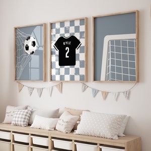 Soccer Wall Art, Soccer Prints, Sport Nursery, Set of 3, Printable Wall Art Soccer, Soccer Jersey, Soccer Decor, Custom Name, Jersey Name