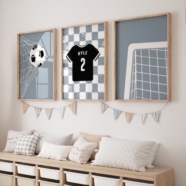 Gepersonaliseerde voetbalprints - set van 3 prints | Kies je kleur | Digitale download