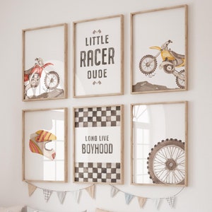 Láminas infantiles de motos de cross, juego de 6 pósteres de carreras, arte mural de motos de cross, decoración para habitación de niño, ¡Viva la infancia!, descarga digital instantánea.