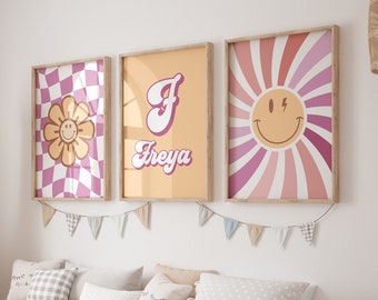 Decoración de la pared de la habitación de las niñas, nombre maravilloso personalizado, arte de la pared púrpura de la guardería de la niña, impresiones de la niña pequeña, decoración del dormitorio de la niña, descarga digital