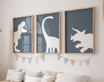 Dinosaur Artwork, Boy Nursery Decor, Set of 3 Digital Prints, Dinosaur Nursery Wall Art, Dinosaur Nursery Decor, Digital Download