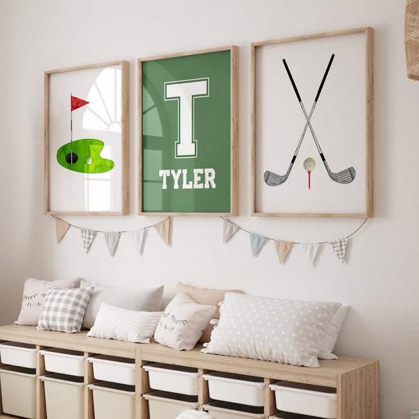 Juego de 3 láminas personalizadas de golf para guardería - Descarga digital