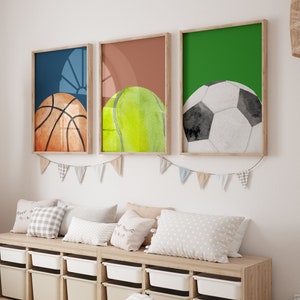 Sport Balls Wall Art, Toddler Room Decor, Boy Wall Art Prints,Soccer, Tennis, Basketball, Watercolor Sports Decor, Instant Download