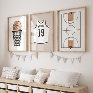 Basketball Set of 3 Prints, Basketball Nursery Decor, Jersey Custom Name, Basketball Wall Art, Boys Room Decor, Digital Download