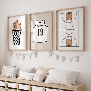 Juego de 3 láminas de baloncesto, decoración infantil de baloncesto, nombre personalizado de la camiseta, arte mural de baloncesto, decoración de habitación infantil, descarga digital