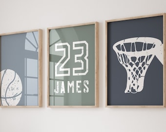 Custom Name Basketball Prints: Boys Room Decor, Set of 3 (Digital Download)