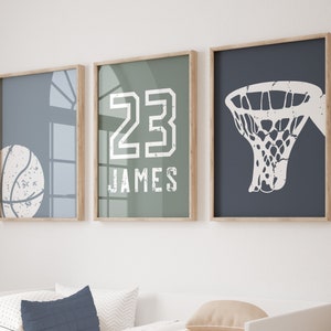 Basketball Wandkunst, Basketball Drucke, individueller Name Basketball Poster, Jungenzimmer Dekor, Kinderzimmer Kunst, Set von 3 Postern, digitaler Download