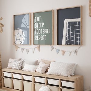 Decoración de dormitorio con temática de fútbol, arte futbolístico, juego de 3 láminas de fútbol, regalo para aficionados al fútbol del Reino Unido, pósteres de fútbol, descarga instantánea
