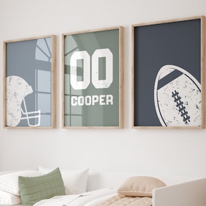 Football Printable Art Set, Custom Name Football Prints, Football Poster, Boys Room Decor, Toddler Wall Art, Football ball, Football Helmet